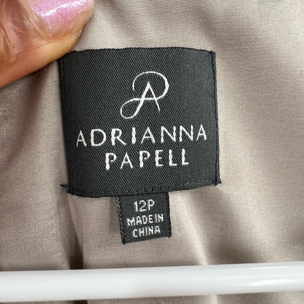 Adrianna Papell brown dress embellishment neckline short sleeve ruched waist 12P - Picture 3 of 7